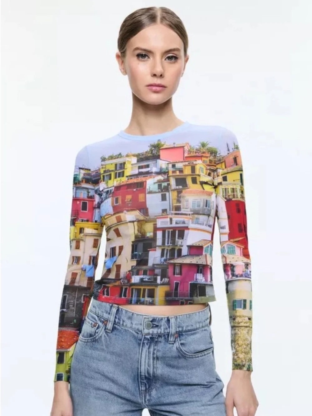 Alice + Olivia Delaina Italian Landscape Mesh Top size XS